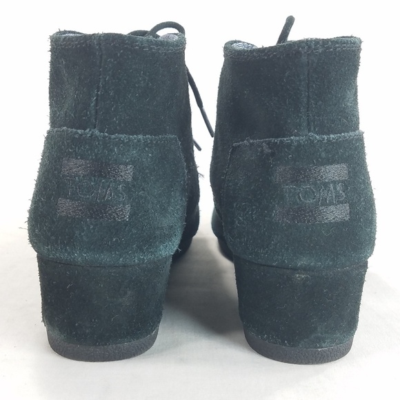 Toms Boots Black Ws Sz 6 Fashion Booties Suede Leather Wedge Desert Boho Lace Up - Picture 5 of 15